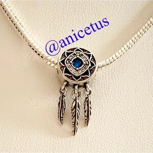 NWOT 925 Sterling Silver Evil Eye Necklace/3mm European Charm & 16” 3mm Chain